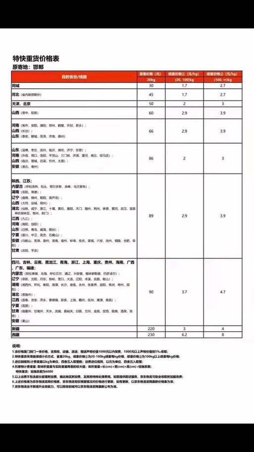 京东快递收费标准 京东快递收费标准