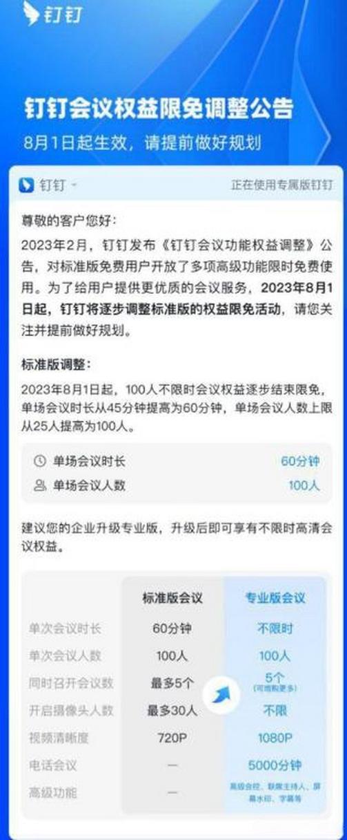 钉钉视频会议限免