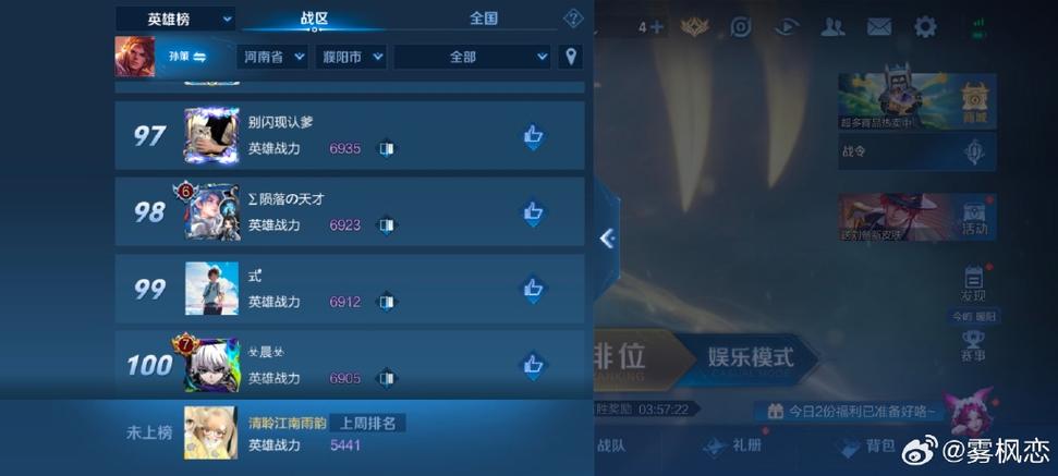 王者荣耀战区战力排名
