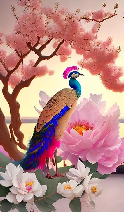 孔雀开屏吉祥四句