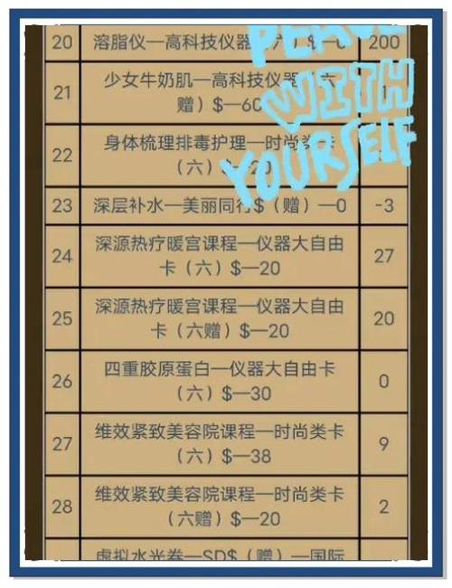 莎蔓莉莎美容院项目价格表