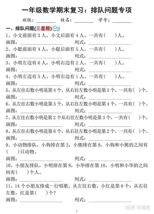 一年级数学排队问题专项训练
