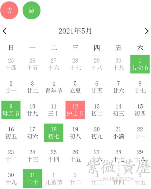 5月份搬家吉日一览表