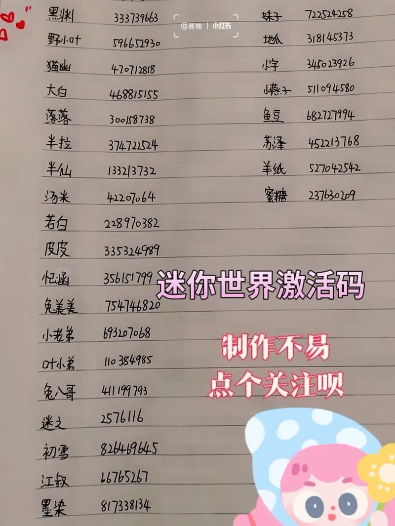迷你世界激活码2024最新版本